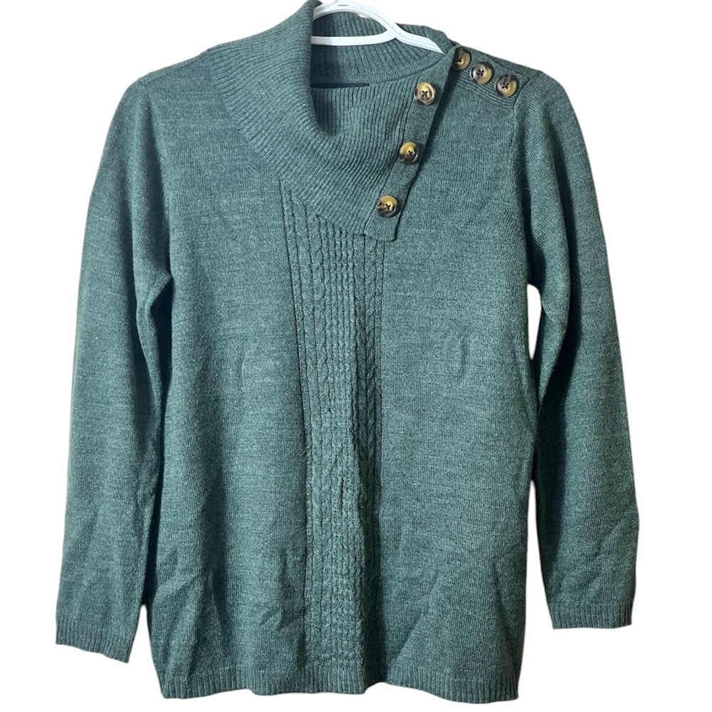 Napa Valley Button Shoulder Cowl Neck Knit Sweater Size‎ PS Preppy Minimalist